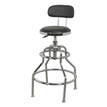 Sealey Workshop Stool Pneumatic with Adjustable Height Swivel Seat & Back Rest Model No-SCR14