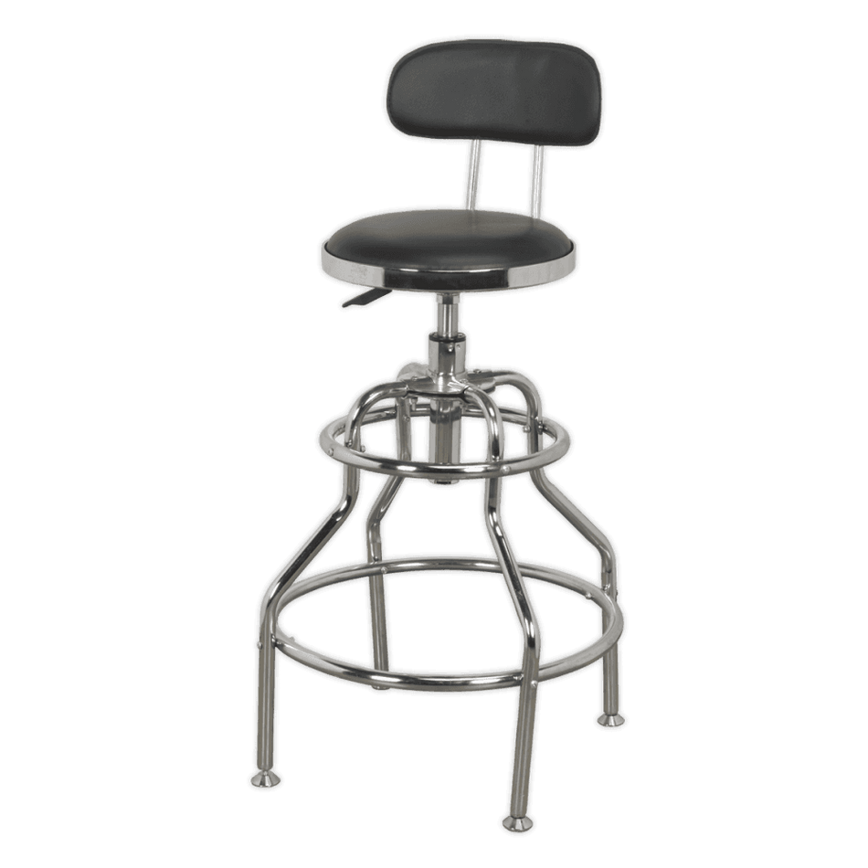 Sealey Workshop Stool Pneumatic with Adjustable Height Swivel Seat & Back Rest Model No-SCR14