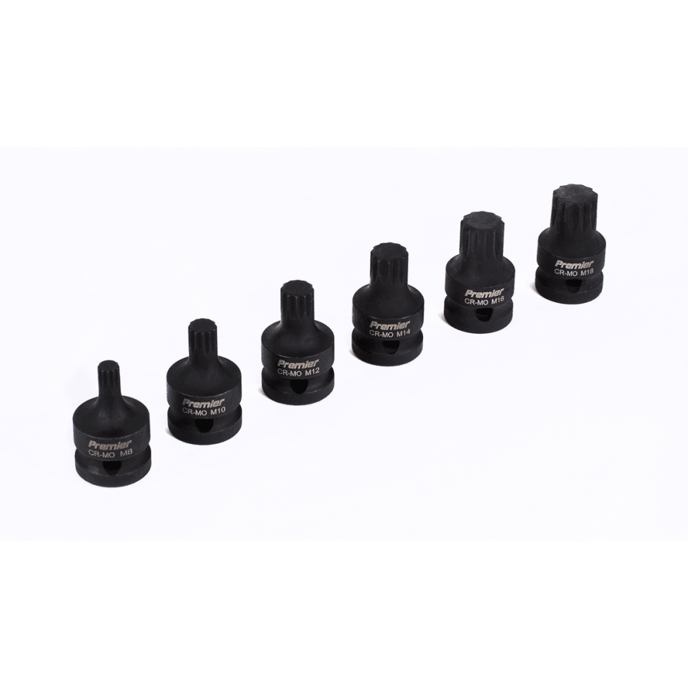 Sealey Impact Spline Socket Bit Set 6pc 1/2"Sq Drive Model No-AK5608