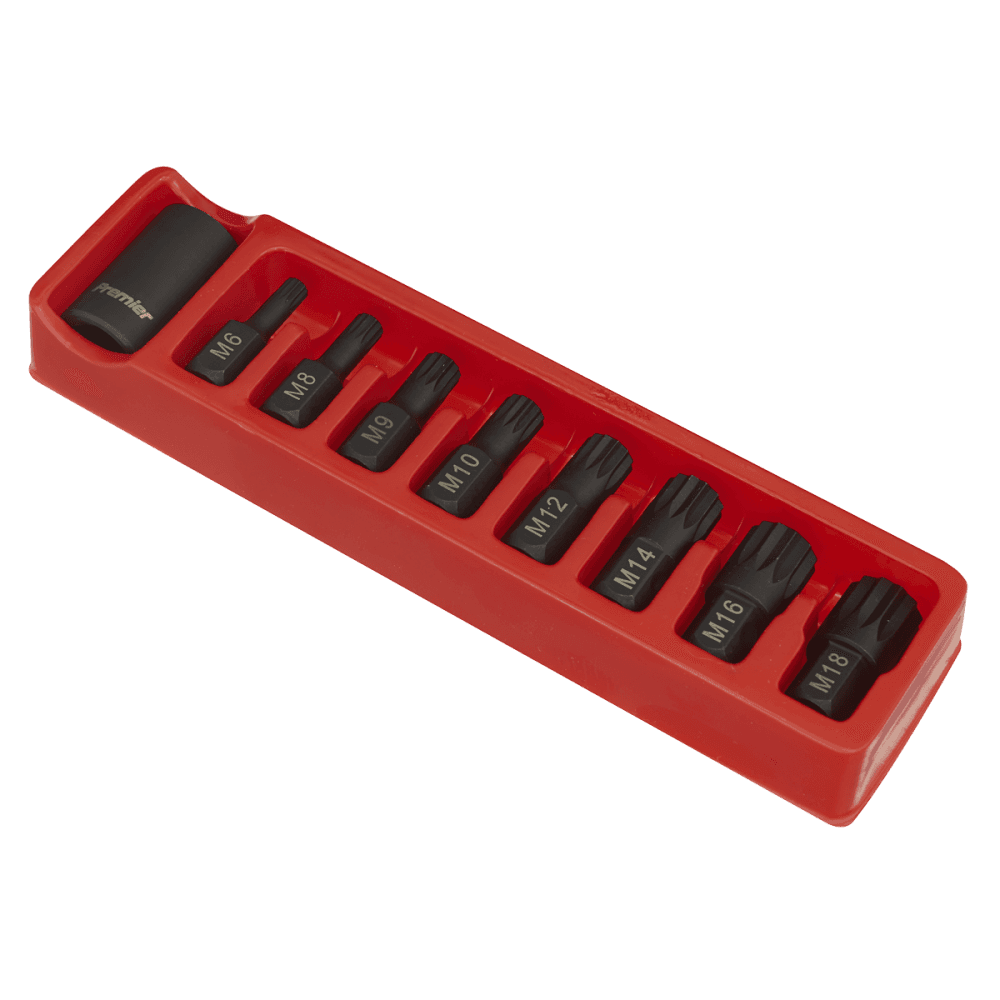 Sealey Impact Spline Bit & Holder Set 9pc 1/2"Sq Drive Model No-AK5611