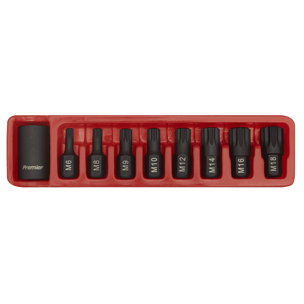 Sealey Impact Spline Bit & Holder Set 9pc 1/2"Sq Drive Model No-AK5611