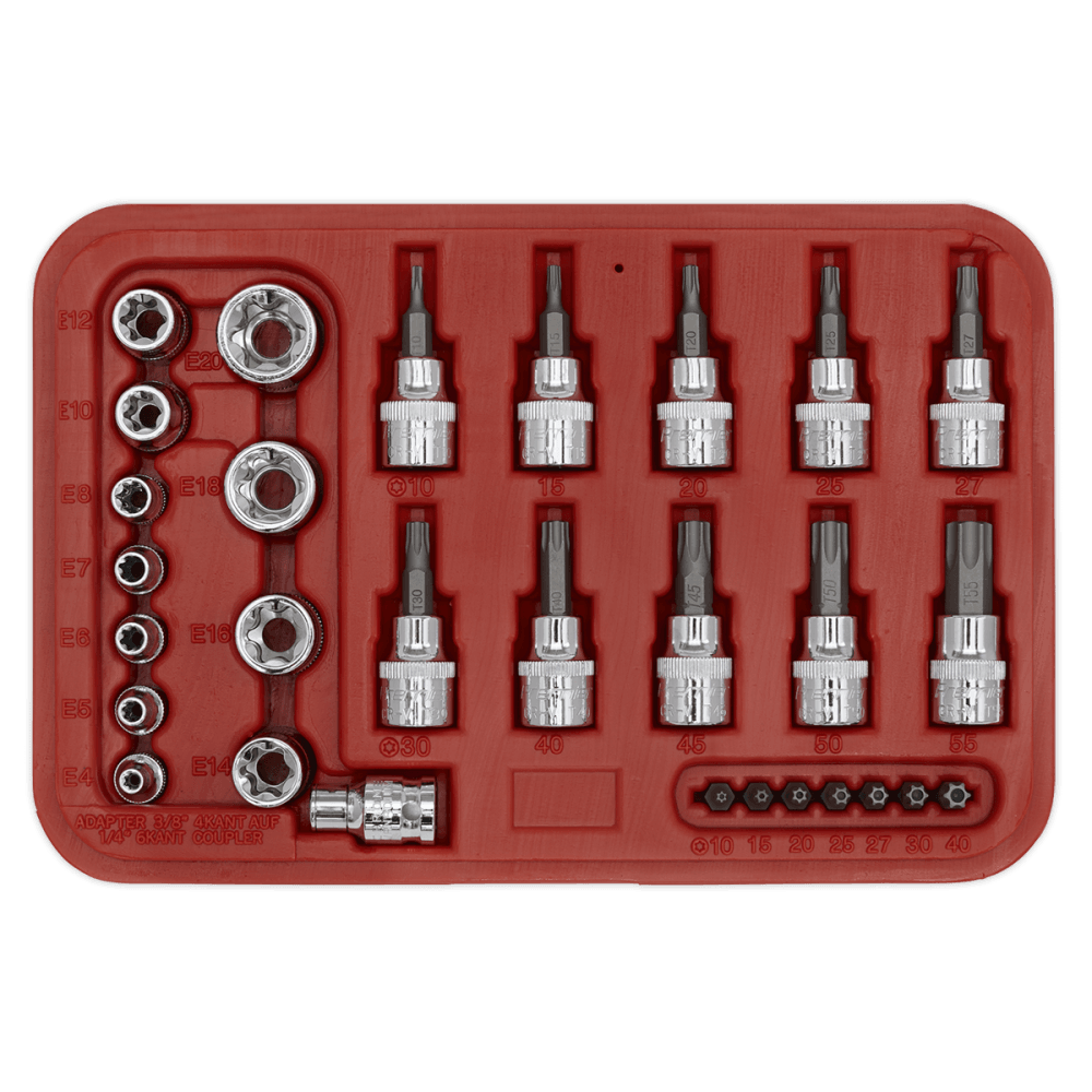 Sealey TRX-Star Socket & Security Bit Set 29pc 1/4"Sq & 3/8"Sq Drive Model No-AK6193