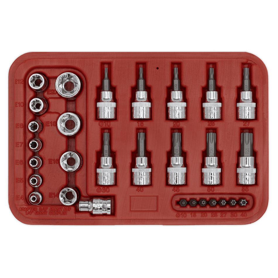 Sealey TRX-Star Socket & Security Bit Set 29pc 1/4"Sq & 3/8"Sq Drive Model No-AK6193