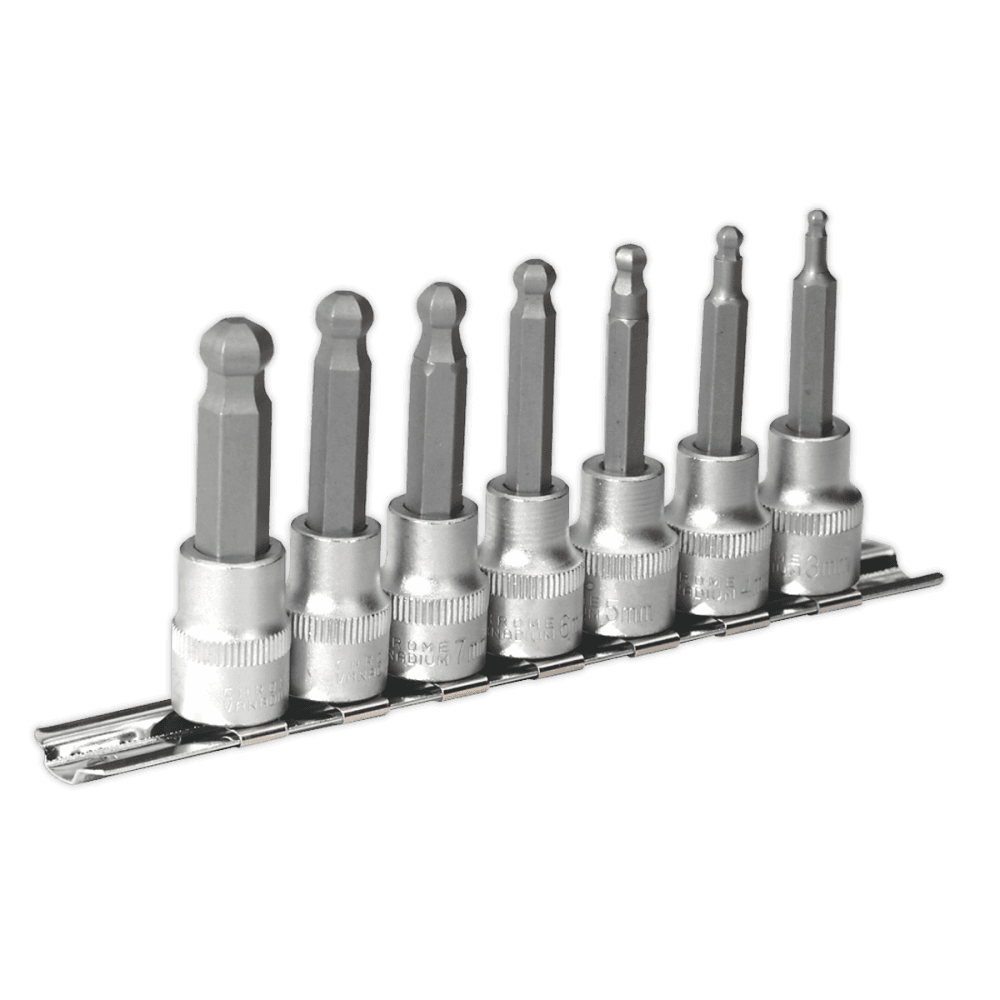 Sealey Hex Ball-End Socket Bit Set 7pc Metric 3/8"Sq Drive 62mm Model No-AK621