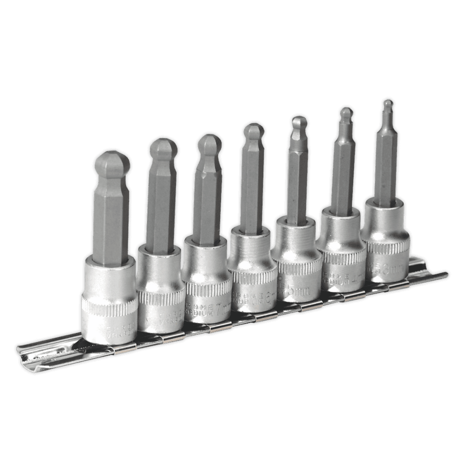Sealey Hex Ball-End Socket Bit Set 7pc Metric 3/8"Sq Drive 62mm Model No-AK621