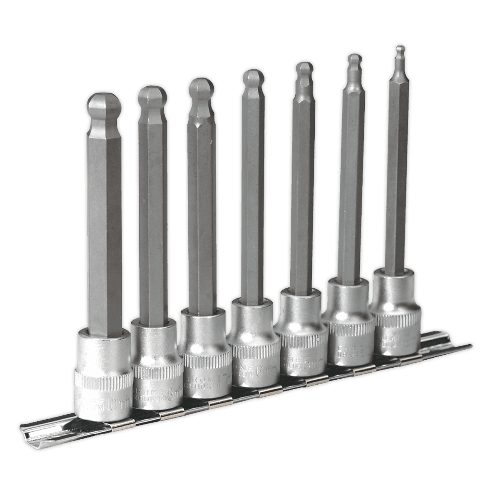 Sealey Hex Ball-End Socket Bit Set 7pc Metric 3/8"Sq Drive 100mm Model No-AK6212
