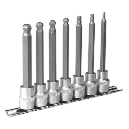 Sealey Hex Ball-End Socket Bit Set 7pc Metric 3/8"Sq Drive 100mm Model No-AK6212