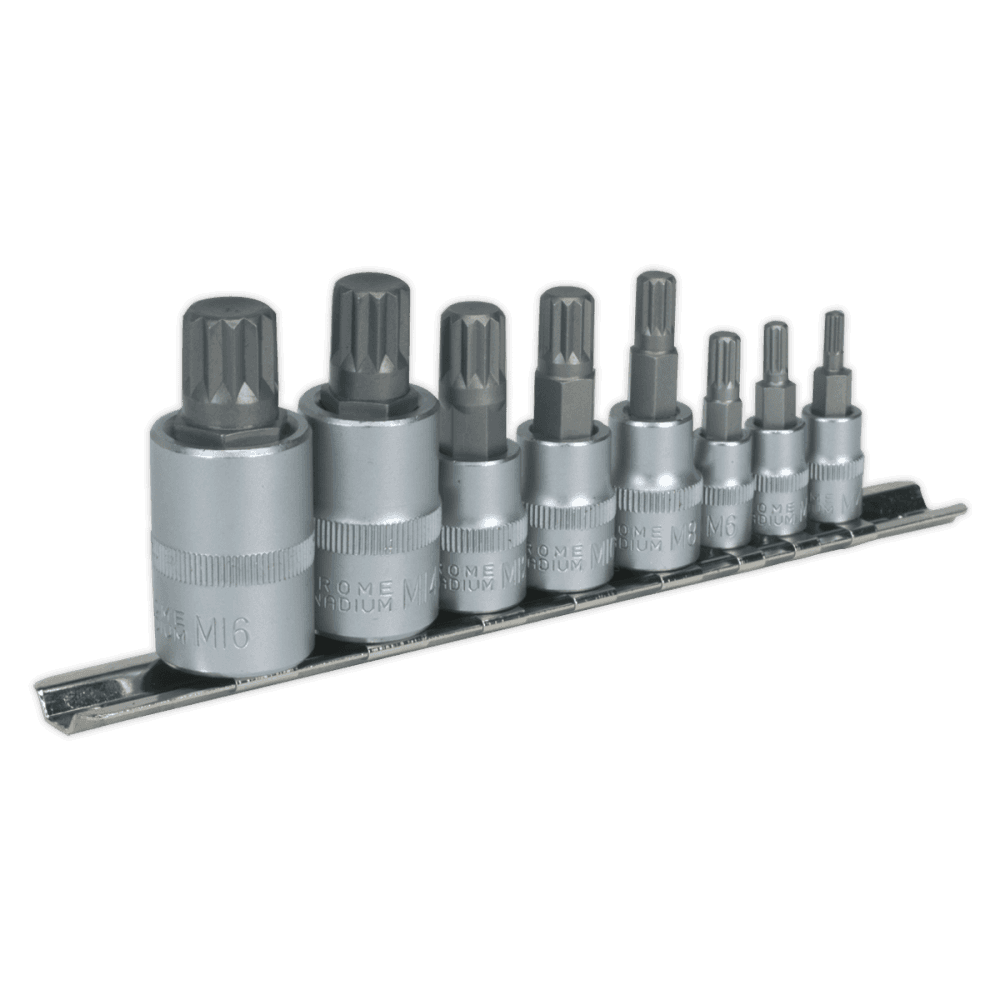 Sealey Spline Socket Bit Set 8pc 1/4", 3/8" & 1/2"Sq Drive Model No-AK6214
