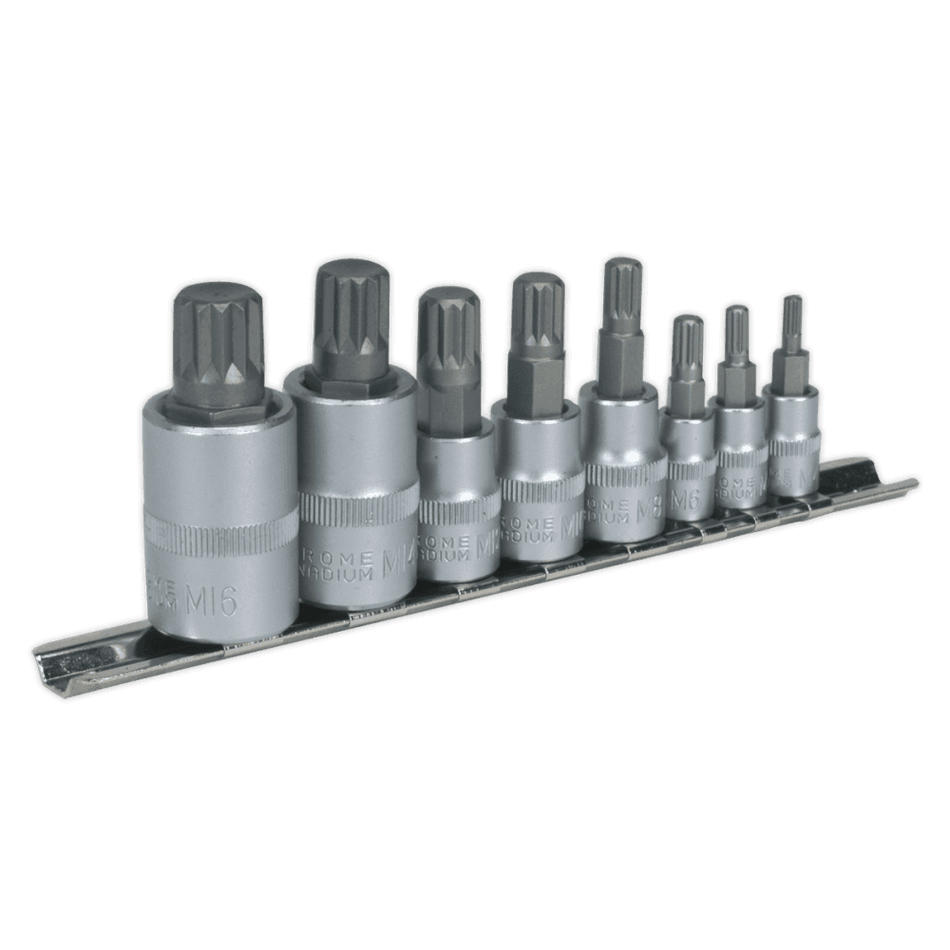 Sealey Spline Socket Bit Set 8pc 1/4", 3/8" & 1/2"Sq Drive Model No-AK6214
