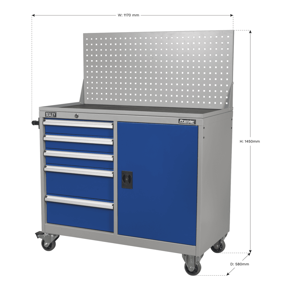 Sealey Industrial Mobile Workstation 5 Drawer & 1 Shelf Locker Model No-API1103A