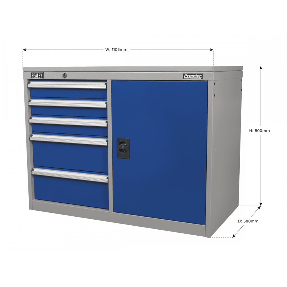 Sealey Industrial Cabinet/Workstation 5 Drawer & 1 Shelf Locker Model No-API1103B