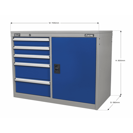 Sealey Industrial Cabinet/Workstation 5 Drawer & 1 Shelf Locker Model No-API1103B
