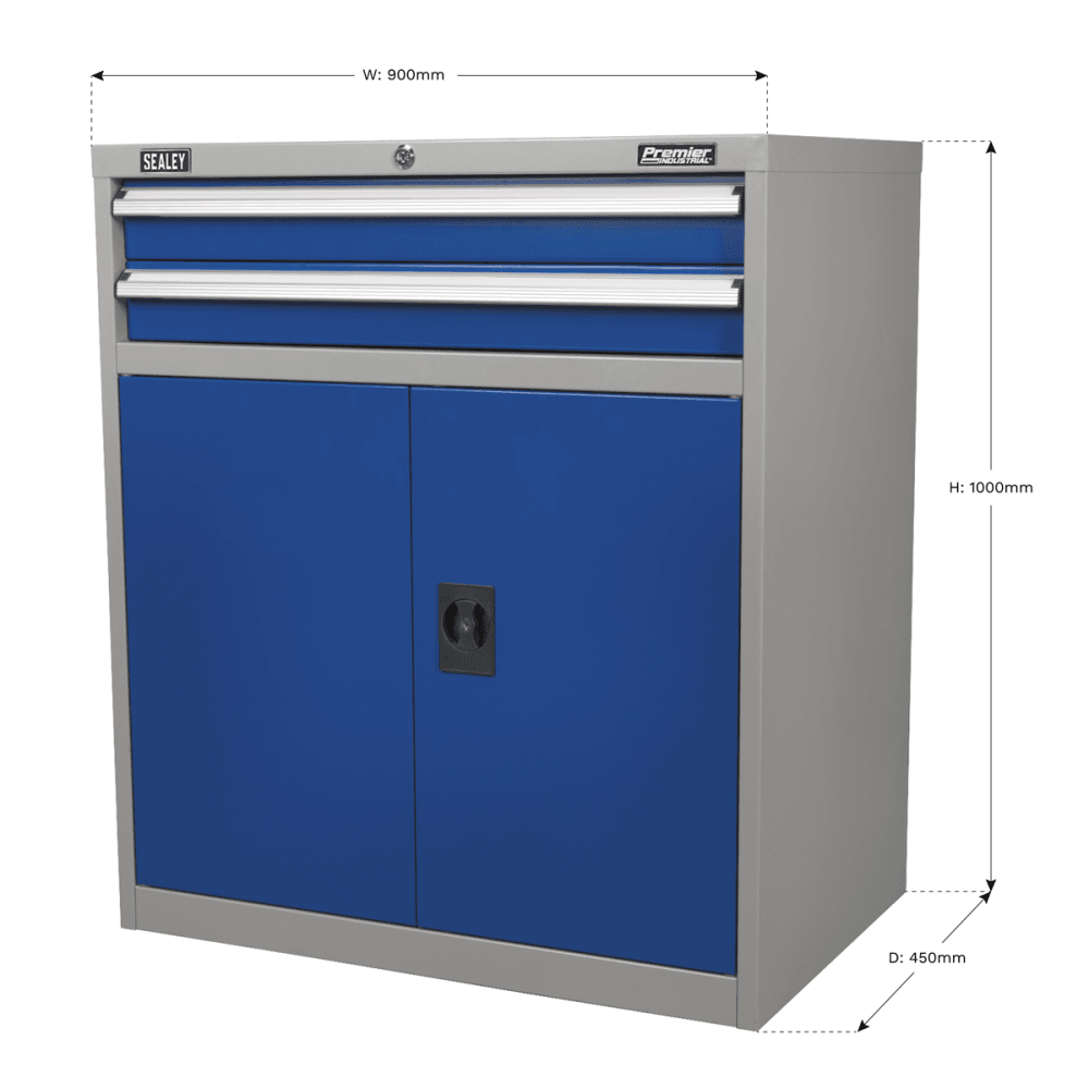 Sealey Industrial Cabinet 2 Drawer & 1 Shelf Double Locker Model No-API8810