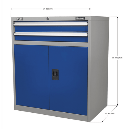 Sealey Industrial Cabinet 2 Drawer & 1 Shelf Double Locker Model No-API8810