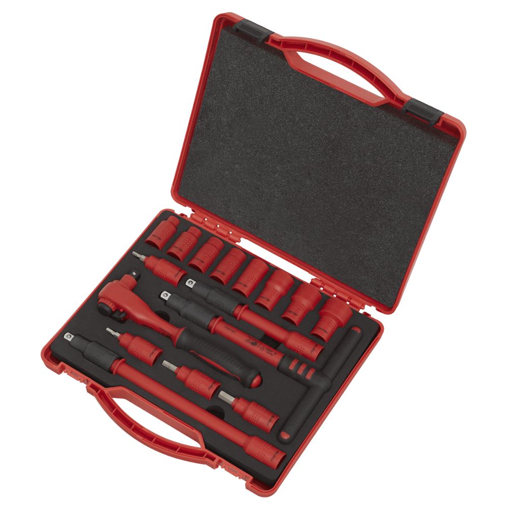 Sealey Insulated Socket Set 16pc 3/8"Sq Drive 6pt WallDrive VDE/TUV/GS Approved Model No-AK7940