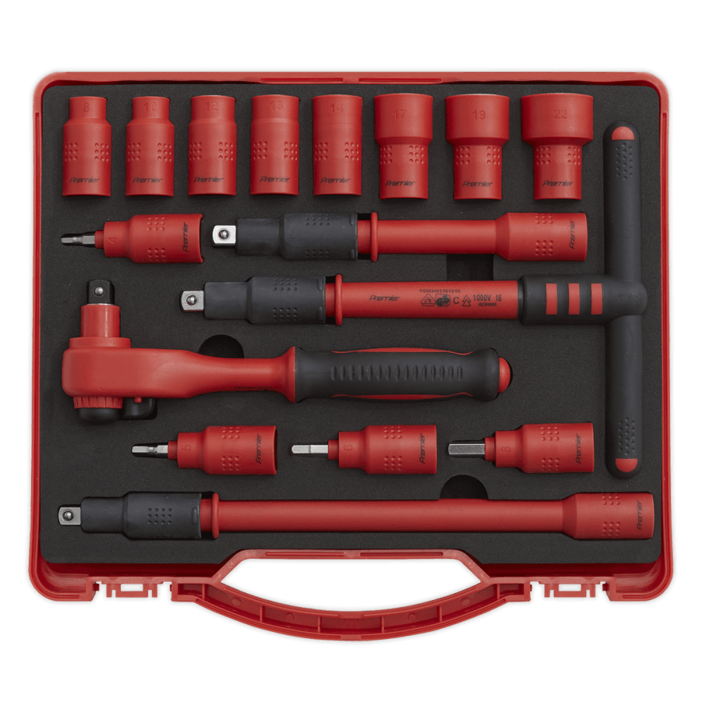 Sealey Insulated Socket Set 16pc 3/8"Sq Drive 6pt WallDrive VDE/TUV/GS Approved Model No-AK7940