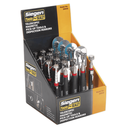 Sealey Telescopic Magnetic Pick-Up Tools & Inspection Mirrors Display Box of 20 Model No-S0946