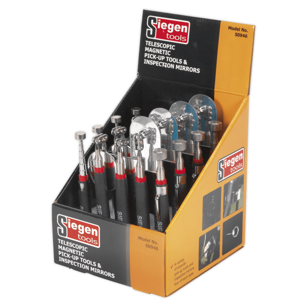 Sealey Telescopic Magnetic Pick-Up Tools & Inspection Mirrors Display Box of 20 Model No-S0946