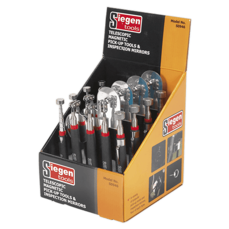 Sealey Telescopic Magnetic Pick-Up Tools & Inspection Mirrors Display Box of 20 Model No-S0946