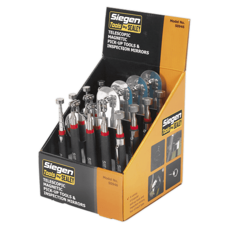 Sealey Telescopic Magnetic Pick-Up Tools & Inspection Mirrors Display Box of 20 Model No-S0946