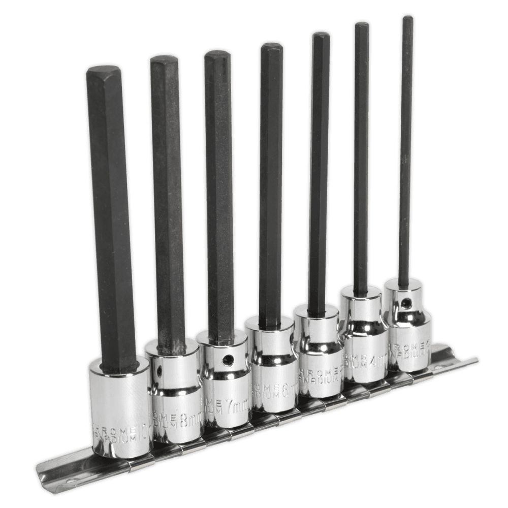 Sealey Hex Socket Bit Set 7pc 3/8"Sq Drive 110mm Metric Model No-AK62254