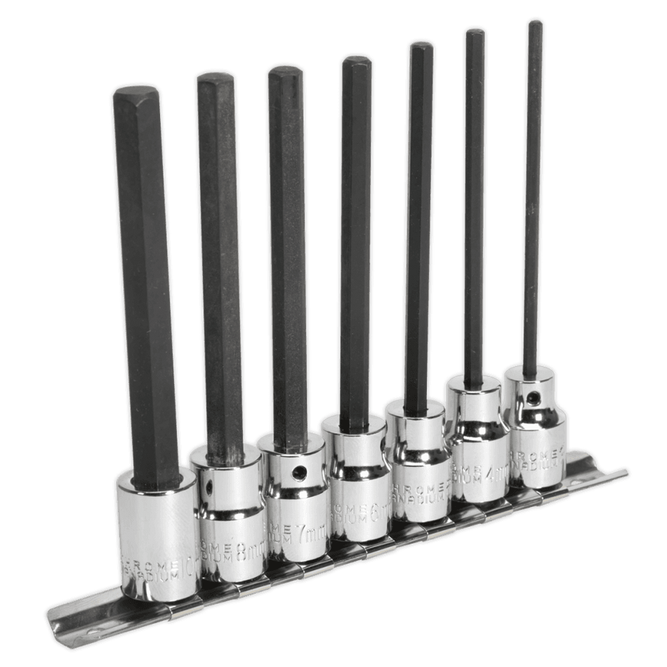 Sealey Hex Socket Bit Set 7pc 3/8"Sq Drive 110mm Metric Model No-AK62254