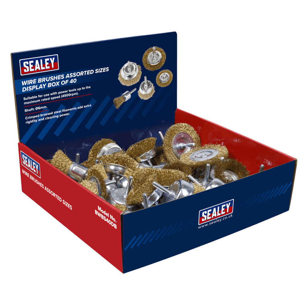 Sealey Wire Brushes Assorted Sizes Display Box of 40 Model No-BWBS40DB