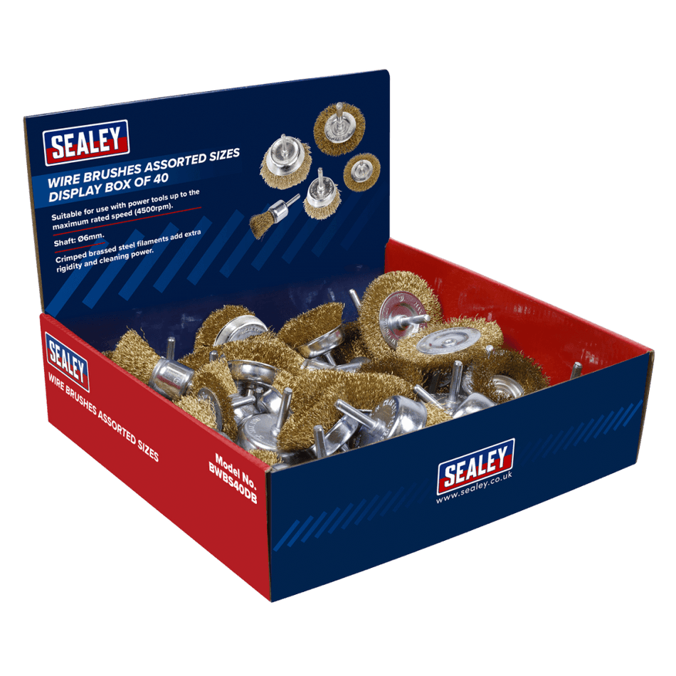 Sealey Wire Brushes Assorted Sizes Display Box of 40 Model No-BWBS40DB