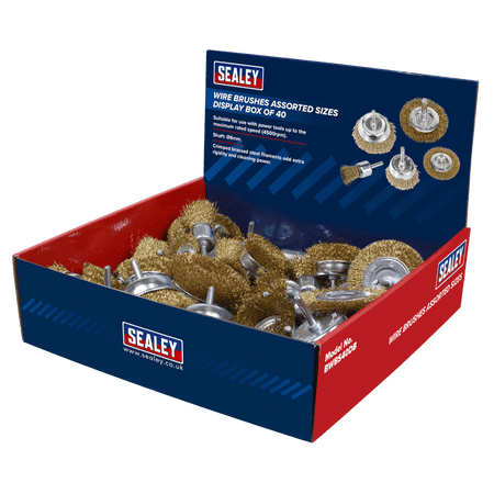 Sealey Wire Brushes Assorted Sizes Display Box of 40 Model No-BWBS40DB