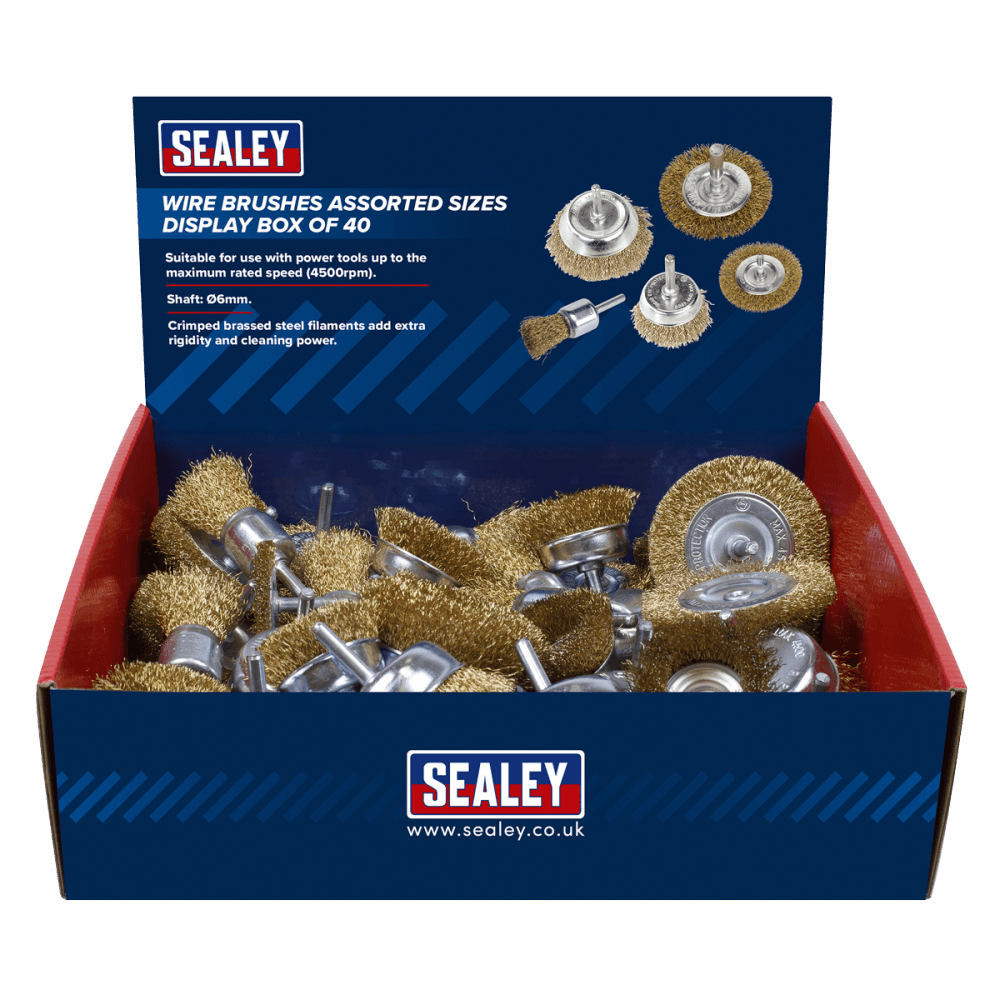 Sealey Wire Brushes Assorted Sizes Display Box of 40 Model No-BWBS40DB