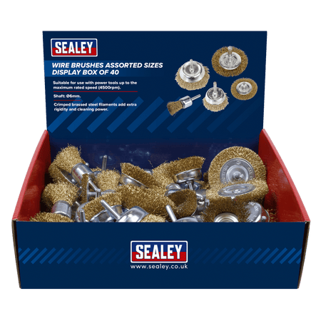 Sealey Wire Brushes Assorted Sizes Display Box of 40 Model No-BWBS40DB