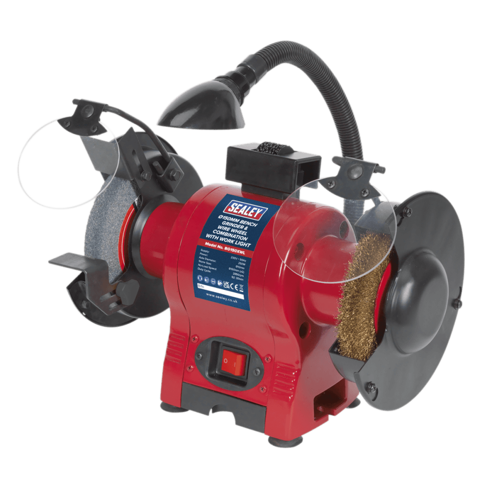 Sealey Bench Grinder 150mm & Wire Wheel Combination with Work Light 250W/230V Model No-BG150XWL