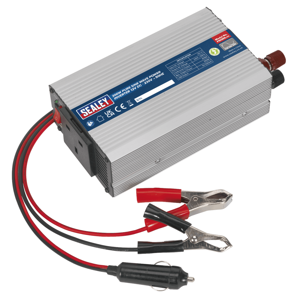 Sealey Power Inverter Pure Sine Wave 300W 12V DC - 230V 50Hz Model No-PSI300