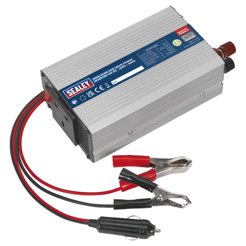Sealey Power Inverter Pure Sine Wave 300W 12V DC - 230V 50Hz Model No-PSI300