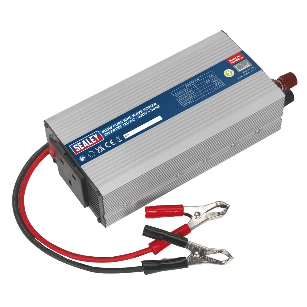Sealey Power Inverter Pure Sine Wave 600W 12V DC - 230V 50Hz Model No-PSI600