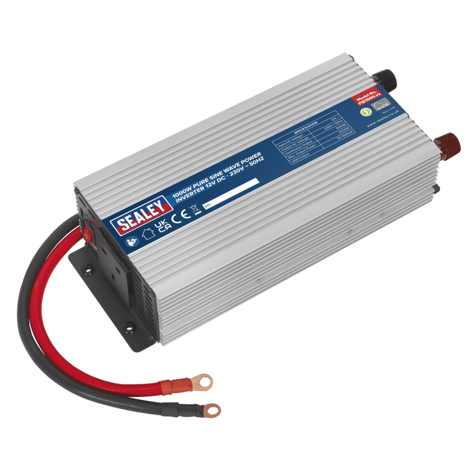 Sealey Power Inverter Pure Sine Wave 1000W 12V DC - 230V 50Hz Model No-PSI1000