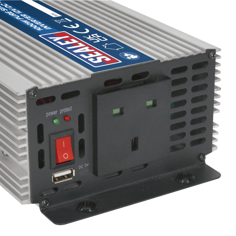 Sealey Power Inverter Pure Sine Wave 1000W 12V DC - 230V 50Hz Model No-PSI1000