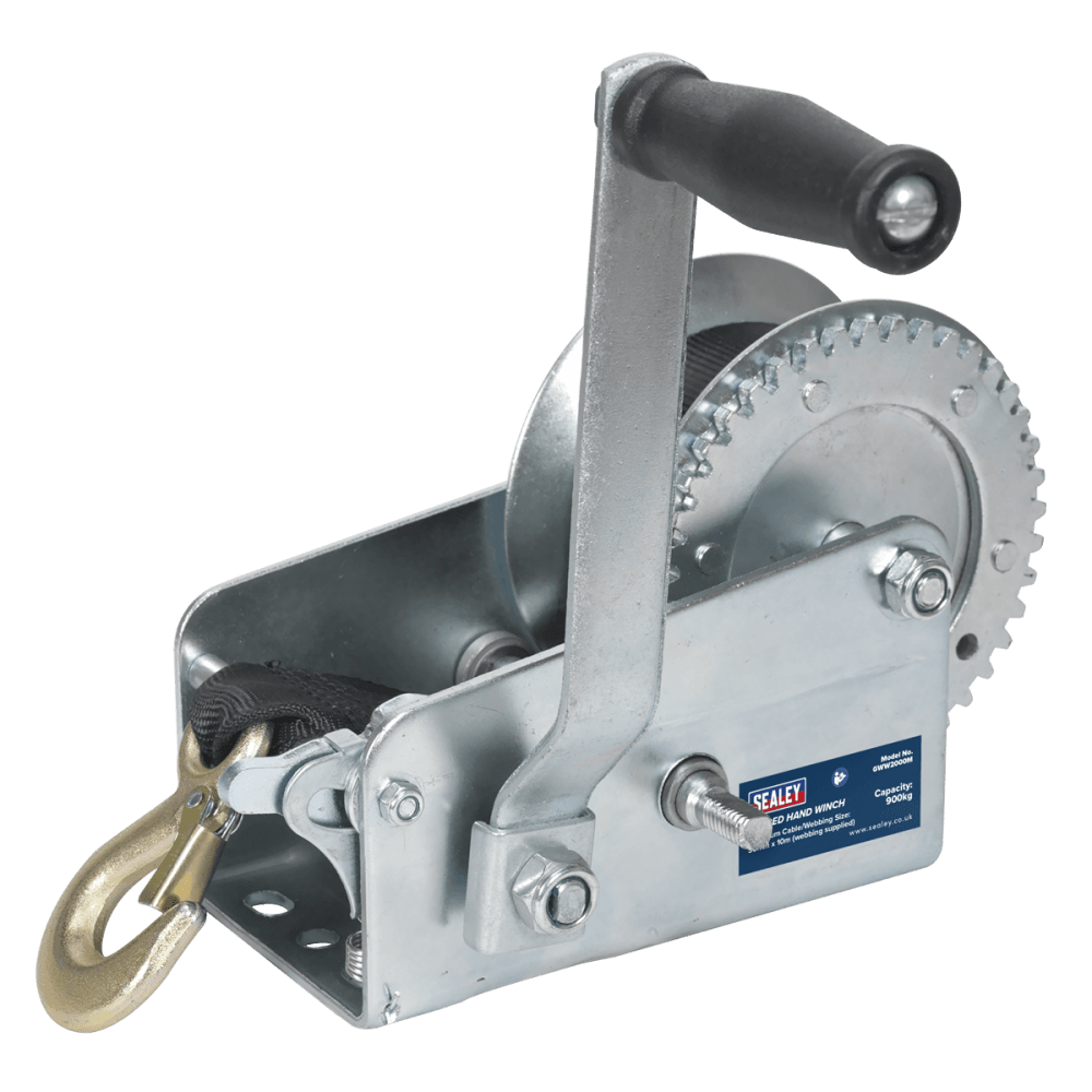 Sealey Geared Hand Winch 900kg Capacity with Webbing Strap Model No-GWW2000M