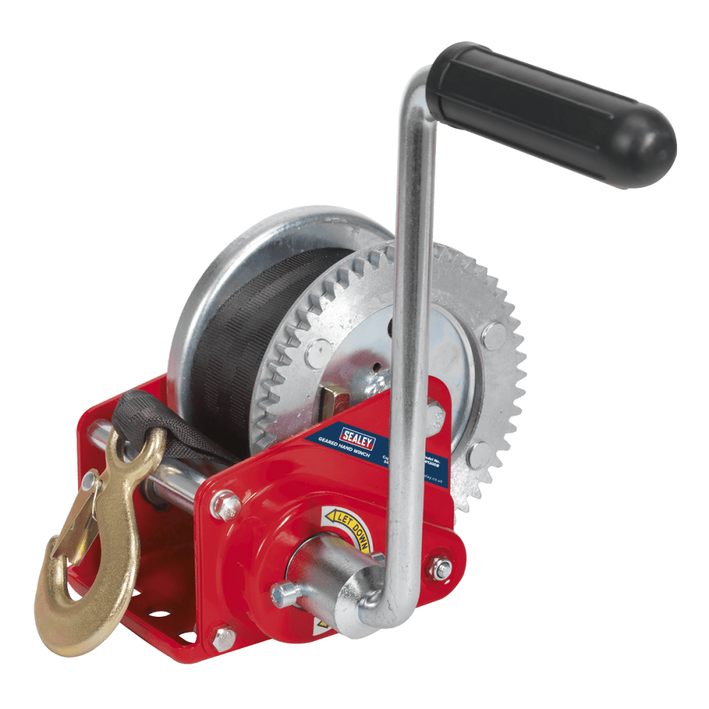 Sealey Geared Hand Winch with Brake & Webbing 540kg Capacity Model No-GWW1200B