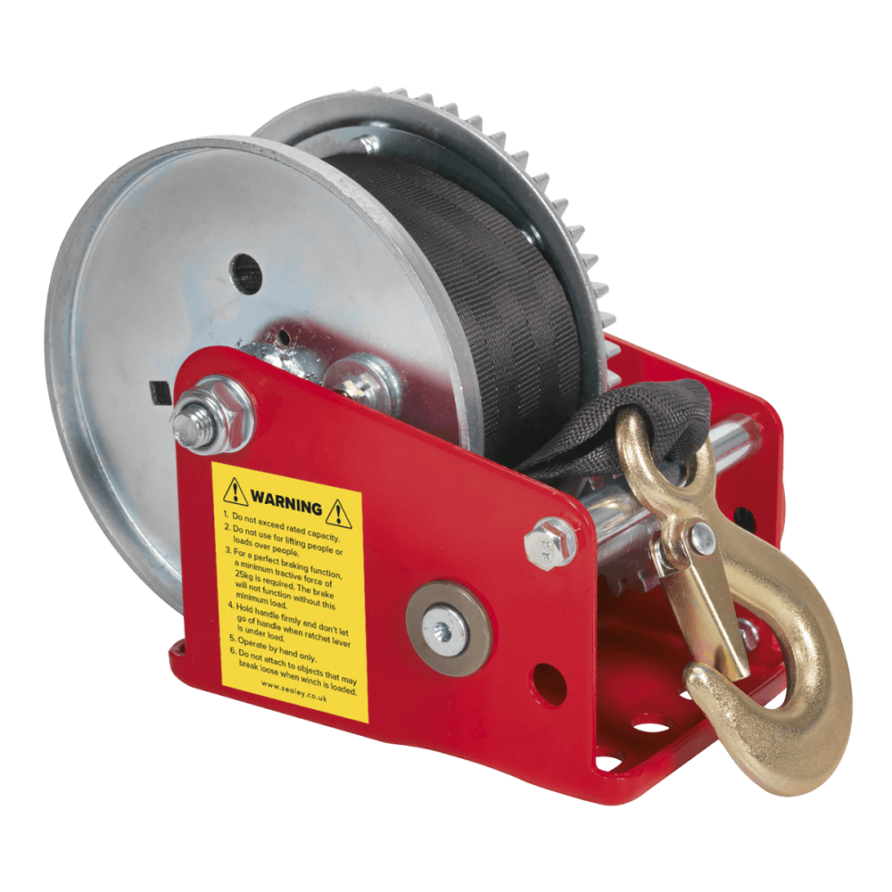 Sealey Geared Hand Winch with Brake & Webbing 540kg Capacity Model No-GWW1200B