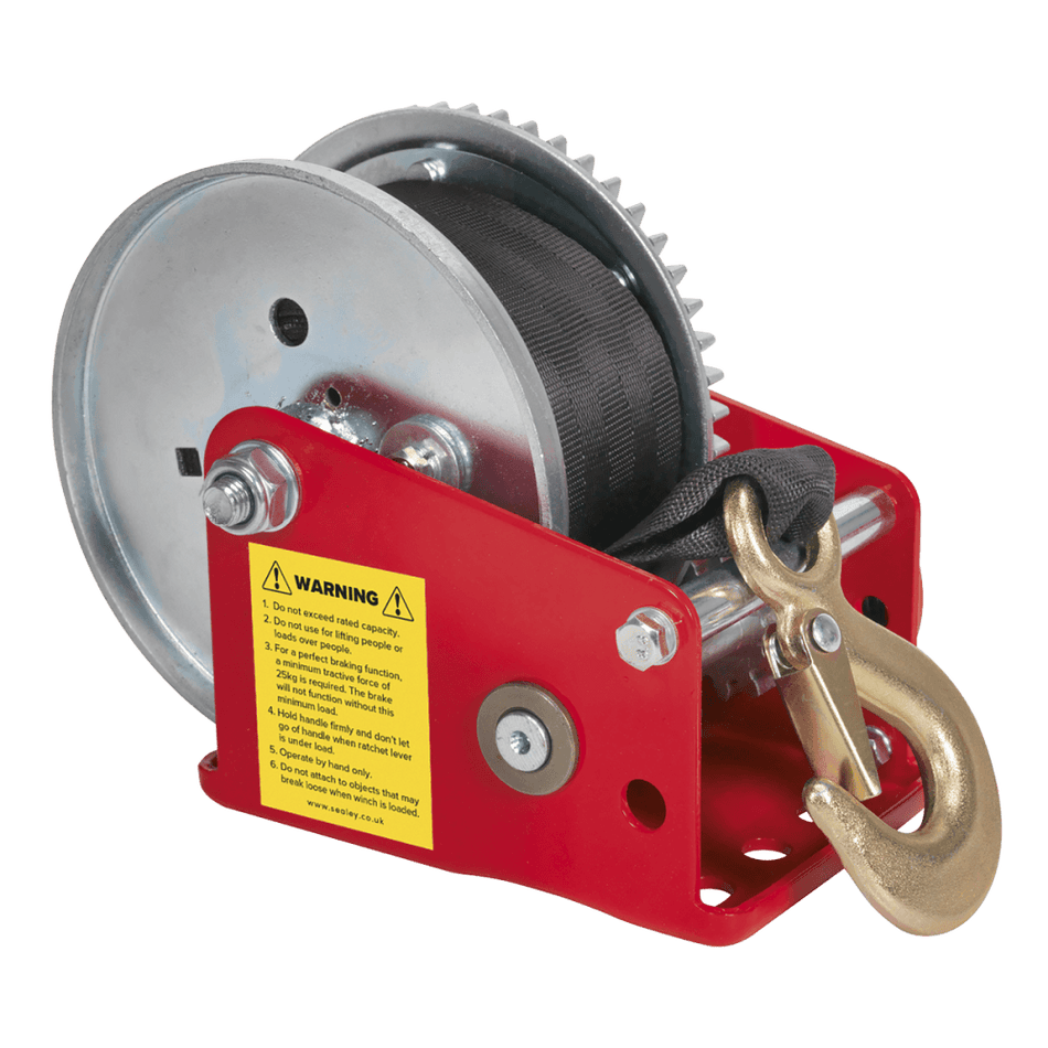 Sealey Geared Hand Winch with Brake & Webbing 540kg Capacity Model No-GWW1200B