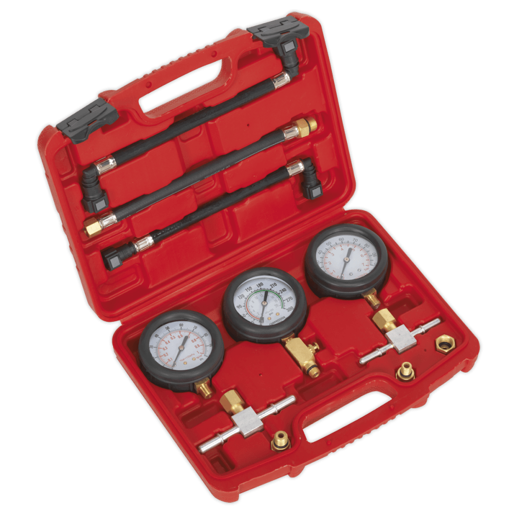 Sealey Motorcycle Compression & Fuel Pressure Gauge Set 3pc Model No-MS100