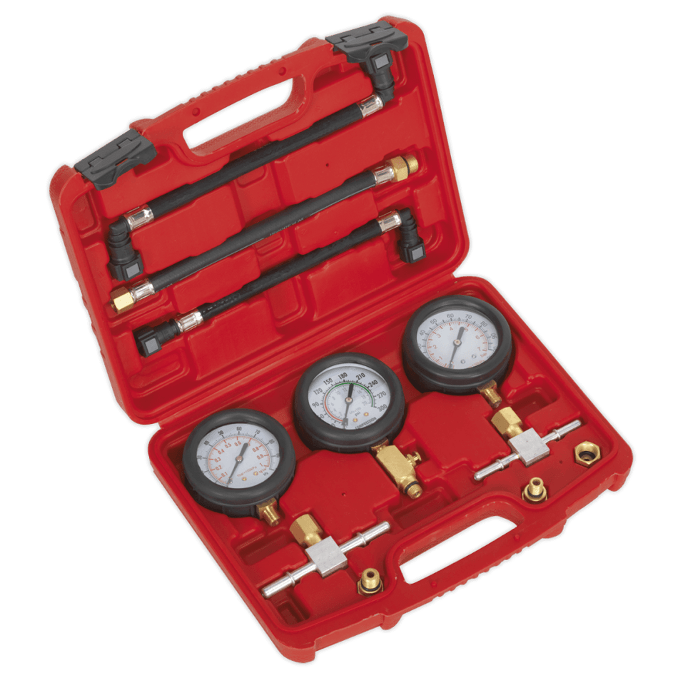 Sealey Motorcycle Compression & Fuel Pressure Gauge Set 3pc Model No-MS100
