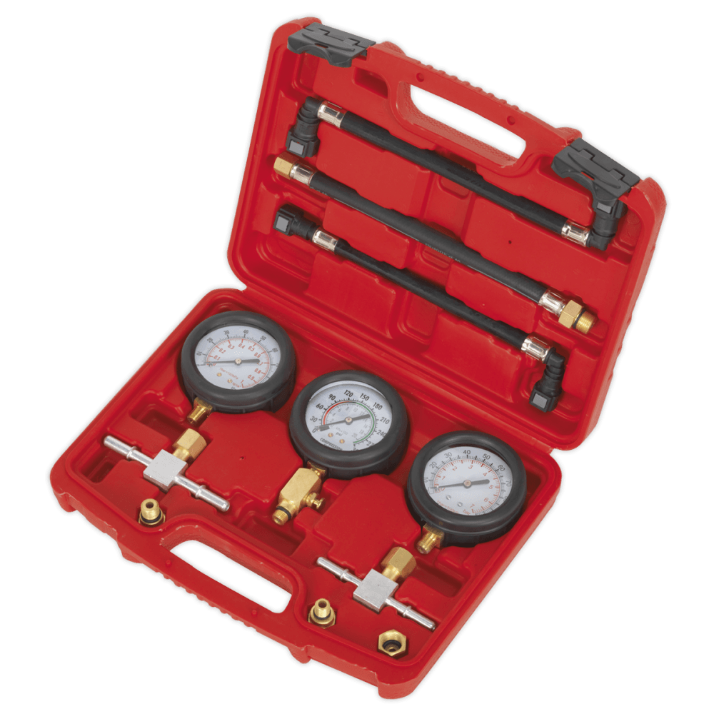 Sealey Motorcycle Compression & Fuel Pressure Gauge Set 3pc Model No-MS100