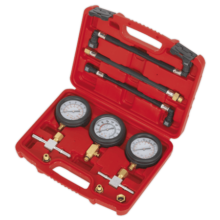 Sealey Motorcycle Compression & Fuel Pressure Gauge Set 3pc Model No-MS100