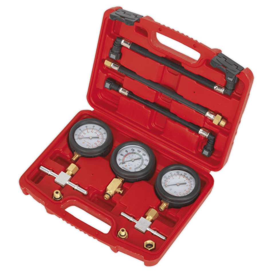 Sealey Motorcycle Compression & Fuel Pressure Gauge Set 3pc Model No-MS100