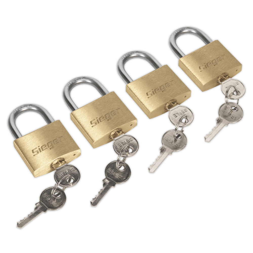 Sealey Brass Body Padlock with Brass Cylinder 40mm Key Alike Pack of 4 Model No-S0992