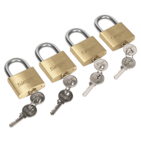 Sealey Brass Body Padlock with Brass Cylinder 40mm Key Alike Pack of 4 Model No-S0992