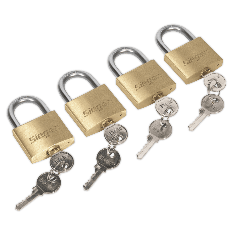 Sealey Brass Body Padlock with Brass Cylinder 40mm Key Alike Pack of 4 Model No-S0992