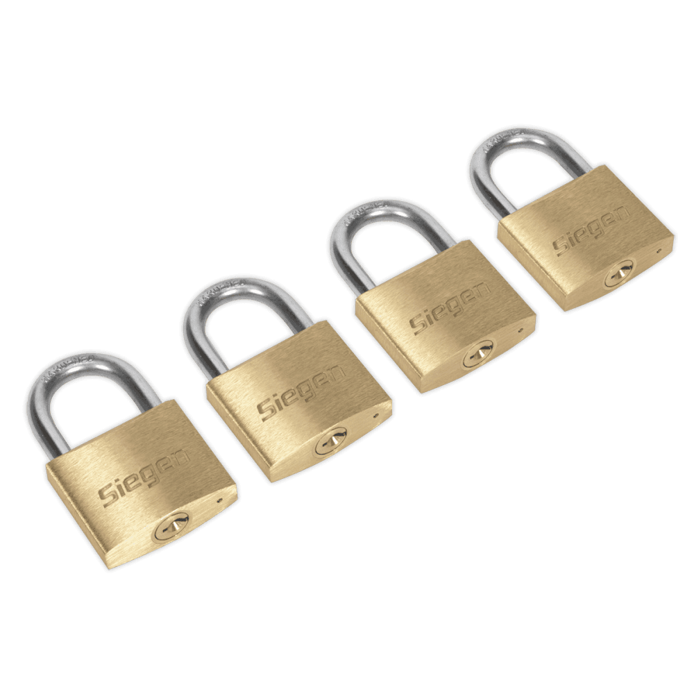 Sealey Brass Body Padlock with Brass Cylinder 40mm Key Alike Pack of 4 Model No-S0992